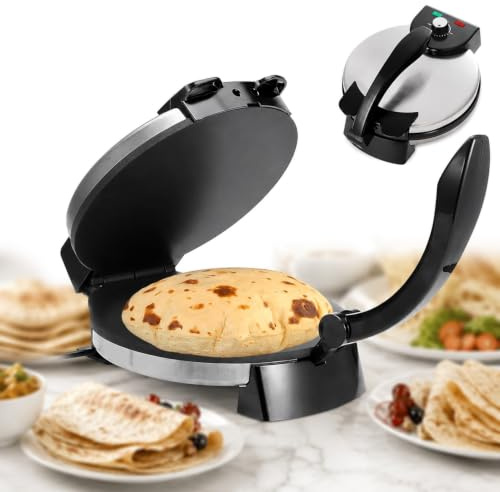 Prensa For Tortillas,máquina For Hacer Roti Eléctrica, Antiadherente,1500W | Máquina automática de chapati con luz indicadora. Mango anti-escaldaduras for cocinar de forma segura