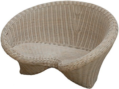 Lotus-Stuhl aus echtem Rattan / Yoga Sitz zur Meditation (Vintage Weiss)