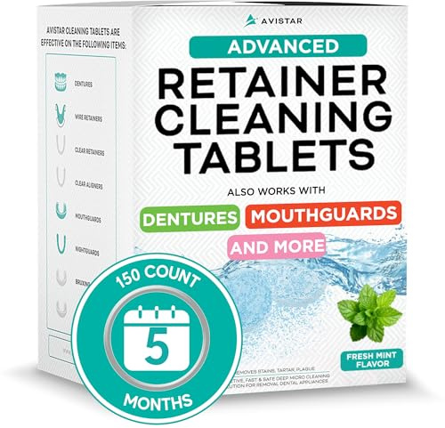 Retainer & Mouth Guard Cleaner Tablets - Mint Flavor Retainer Cleaner Tablets & Invisalign Cleaner - Denture Cleaning Tablets, Denture Cleaner, Aligners, Night Guard, Mouthguard Cleaners - 150 Count