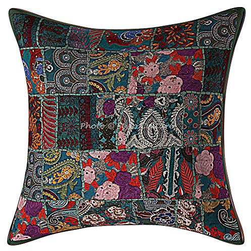 Stylo Culture Indio Fundas De Cojines Decorativos 60x60 cm Algodón Abstracto Fundas Almohadones Sofa Verde 24x24 Inch Patchwork Vintage Cuadrado sobre Fundas De Almohadones para Cama - 1 Pc