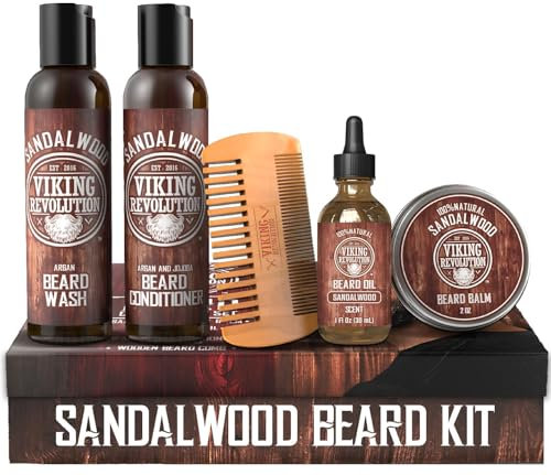 Viking Revolution - Beard Conditioner Kit - Beard Grooming Kit For Men - Softens, Smoothes & Soothes - With Beard Wash & Conditioner, Beard Oil & More - Gifts For Men - Sandalwood