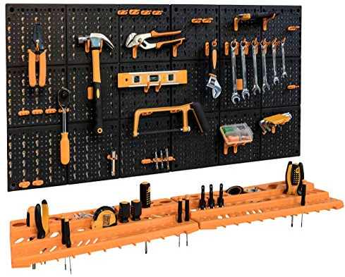 Storalex Garage Plastic Tool Rack/Organiser - Wall Mounted with 50 Hooks, Black