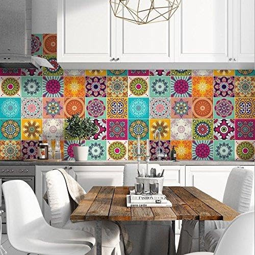 RE-COVERTILES - Fliesenaufkleber Badezimmer und Küche 12 Stck 15x15 cm - PS00179 PVC-Wanddekoration Wasserdicht Fliesen Mosaik Stil Azulejos-Zementfliesen
