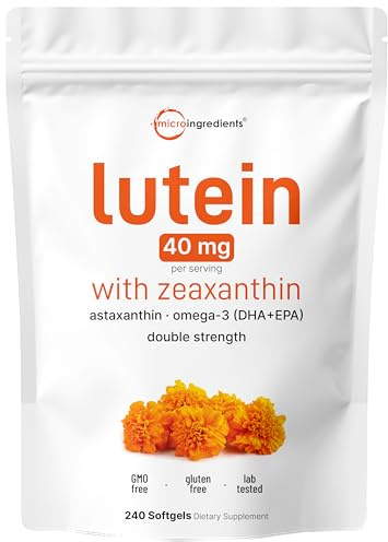 Micro Ingredients Lutein & Zeaxanthin 40mg Softgels, 240 Count, with Astaxanthin, Omega-3s, & Phospholipids | Eye + Vision Health Vitamins | Third Party Tested, Non-GMO, Gluten Free