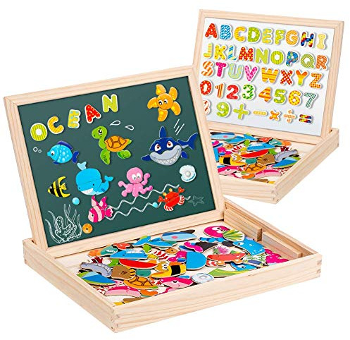 Uping Puzzle Magnetico Legno 130 Pezzi con Lavagna a Double Face per Bambini 3 Anni+