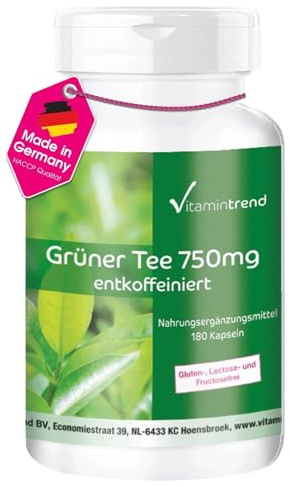 Vitamintrend Grüner Tee Extrakt 1500mg Tagesbedarf, 180 Kapseln, hochdosiert mit 98% Polyphenolen, Nahrungsergänzungsmittel vegan ohne Magnesiumstearat, in Deutschland hergestellt