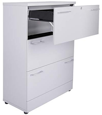 goodsforbusiness GmbH Hängeregistraturschrank aus Holz mit 3 Schubladen in Weiß, 2-bahnig, abschließbar | Schubladenschrank für DIN-A4 Hängemappen | Dokumentenschrank aus eigener Fertigung