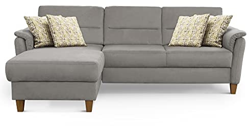 CAVADORE Schlafsofa Palera / L-Form Polstersofa mit Federkern, Schlaffunktion und Bettkasten / 244 x 89 x 163 / Mikrofaser, Hellgrau