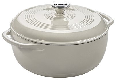 Lodge Horno holandés de hierro fundido esmaltado de 3 cuartos con tapa, asas dobles, apto para horno hasta 260.0 °C o en estufa, uso para marinar, cocinar, hornear, refrigerar y servir, color blanco