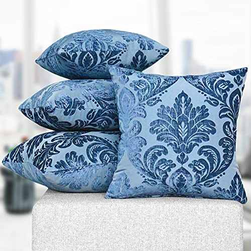 Deshome Fleur - Cuscino singolo per divano 40x40 cm in ciniglia con imbottitura in gommapiuma, cuscino decorativo per arredo letto matrimoniale, divani, sfoderabile (Blu)