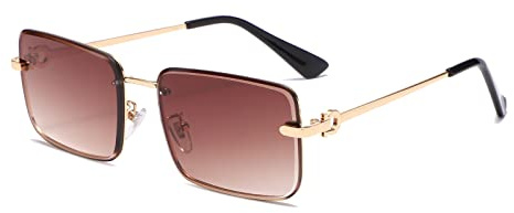 Long Keeper Rechteckige Sonnenbrille Damen Vintage Randlos Retro Brille mit UV Schutz Sonnenbrille Eckig Ohne Rahmen für Damen Herren