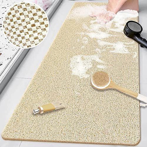 Duschmatte rutschfest waschbar, 40 x 80 cm Anti-Schimmel | Schnell trocknend | Luffa Massage | Weich Komfort Duschmatten Badewannenmatte mit Ablauf, PVC Luffa Badematte für Nassbereiche