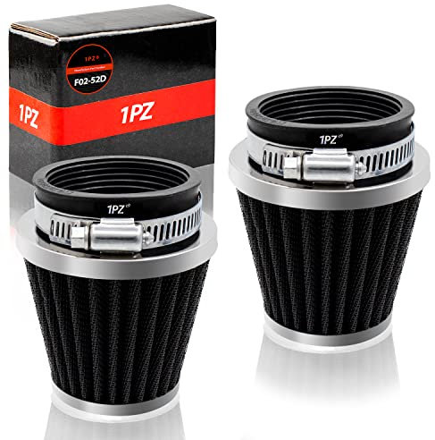 1PZ F02-52D 52mm 53mm 54mm Filtre à air moto universel conique rond cône kit filtre d'admission d'entrée d'air pour Tout-terrain VTT Scooter Quatre Dirt Pit Bike 50cc 110cc 125cc 150cc (2 Pièces Noir)