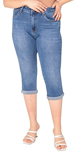 Lusty Chic Mujer 3/4 Capri Cintura Alta Pantalones Talla Grande Pantalones Vaqueros - Cintura Alta 3/4 Pantalon Mujer Verano (4XL, Azul)