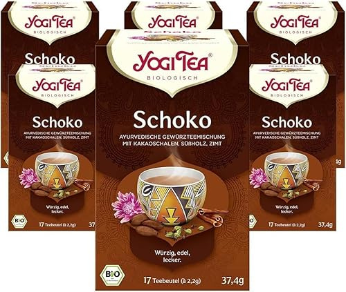 Yogi Tea Schoko, 6x17 Beutel (102 Teebeutel) | Ayurvedischer Bio Gewürztee Schokoladengeschmack, Mischung aus Kakao, Lakritz und Zimt, Ideal als Geschenk