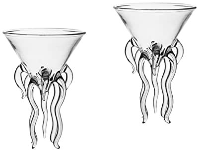 BESTonZON 2 pezzi Martini Octopus Bouquet Coupé Succo di Succo Unico Bicchiere da cocktail uomo pesce casa festa infrangibile trasparente Home Party Tazza per servire