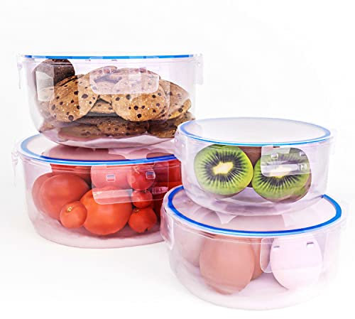 Velker - contenitori per alimenti, in plastica BPA FREE, con coperchio, Air e Water proof, Set da 8 pezzi Rotondi (4 contenitori + 4 coperchi), 2.3 litri, 1.4 litri, 0.8 litri, 0.4 litri, senza BPA