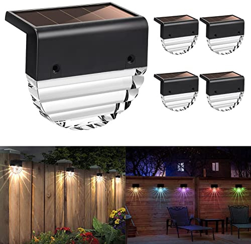 Solarlampen für Außen Garten, Solar Lampe für Wasserdichte Solarleuchten Gartenlampen Dekoration Solar Zaunbeleuchtung mit 2 Modi LED Warmweiß/Farbwechselnde für Garten Dekoration,Treppe,Hof-4 Stück