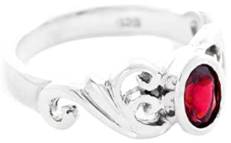 Windalf Damen Ring TIARA 7 mm Spirals Roter Granat 925 Sterlingsilber (Sterlingsilber, 46 (14.5))