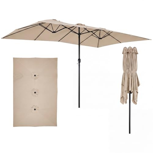 COSTWAY Sombriila Doble 4,26x2,6m, Sombrilla Terraza Exterior Grande con manivela, Techo de Ventilación, Parasol Jardin Patio Terraza Piscina Playa (café)
