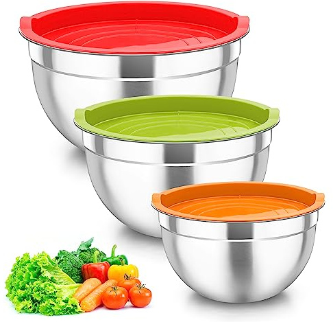 Joyfair 3Pcs Stainless Steel Nesting Mixing Salad Bowl with Airtight Lids