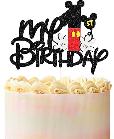 Glitzer-Kuchenaufsatz, Schwarz und Rot, Maus-Thema 1. Geburtstag, Party-Dekoration, Maus-Thema, Happy First Birthday, Kuchendekoration, Jungen-Geburtstagsparty-Dekoration
