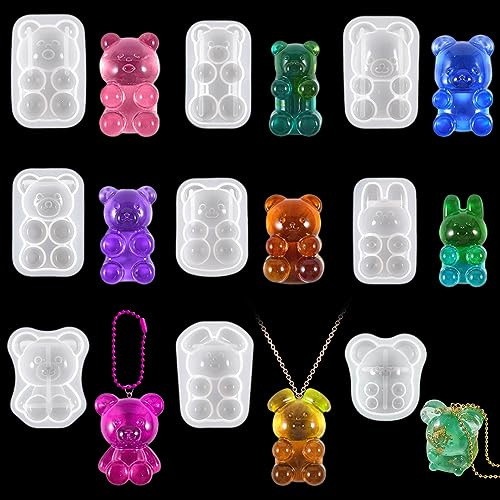 Zayookey 9 Stück Tier Silikonformen 3D Bären Epoxidharz Formen Schlüsselanhänger Resin Gießform Bear Keychain Resin Mold Kaninchen Ratte Anhänger Gießform DIY Ornamente