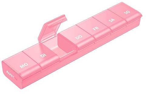 AUVON Tablettenbox 7 Tage, Pillendose mit verbessertem offenem Design, Medikamentenbox Deutsch, BPA-freier tragbarer Pillenbox für Medikamente, Vitamine, Fischöl, Nahrungsergänzungsmittel usw.(Rosa)