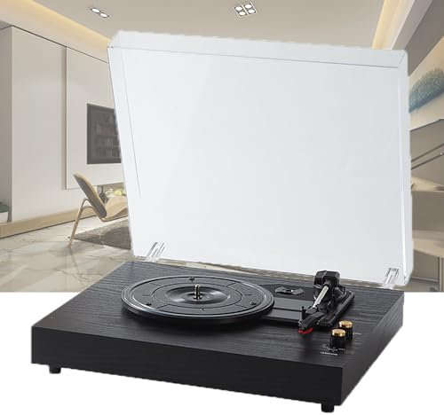 PODEC Giradischi in Vinile, Grammofono retrò con Coperchio Trasparente E Altoparlanti Stereo, Trasmissione a Cinghia 33/45/78 Giri/min 3 velocità, per La Decorazione Domestica