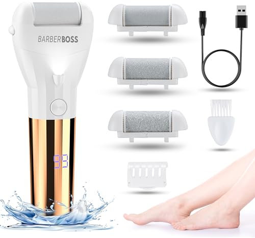 BarberBoss Elektrische Fußfeile Hornhautentferner - Fußfeilen für harte Haut, Premium Hornhautentferner für Füße, Füße Harthautentferner elektrisch, Professionelles Pediküre-Set für Füße QR-5082
