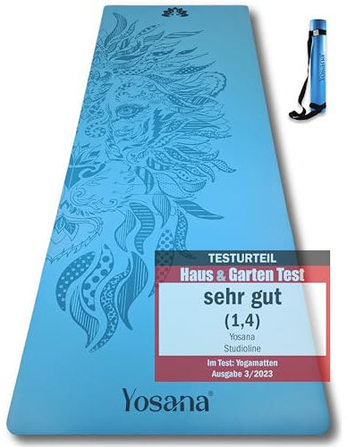 Yosana Yogamatte aus Naturkautschuk | extrem rutschfest | ULTRA GRIP Oberfläche aus ECO PU | extra breit 68cm | inklusive Tragegurt | Yoga matte 183x68cm | 4mm dünn