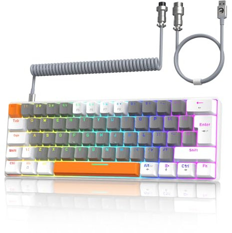 ZIYOU LANG T60 Tastiera da Gioco Cablata con Cavo USB C a Spirale, Compact 60% UK Layout(QWERTY), 19 Rainbow RGB LED Light Up Tastiera Meccanica Linear Rosso Switch Mini 62 Tasti per PC Mac - Blu