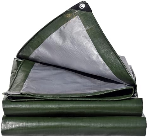 3m x 3m 180GSM Tarp Cover Heavy Duty Waterproof Tarpaulin Green/Silver | 50cm with Eyelets,Plastic Sheeting for Multipurpose Outdoor Protection Groundsheet Firewood Garden Furniture Camping Caravan