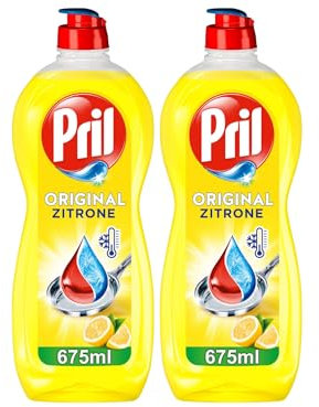 PRIL Original Zitrone (2x 675 ml), Handgeschirrspülmittel mit höchster Fettlösekraft, für sauberes Geschirr auch in kaltem Wasser, frischer Zitronenduft
