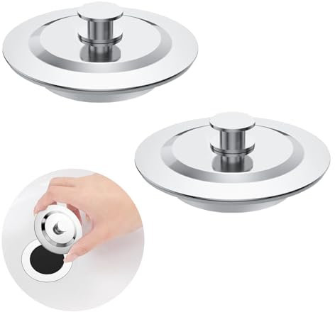 Funnaura 2PCS Universal Bath Plug Replacement, Stainless Steel Bathroom Plugs for Bathtub, Kitchen Etc Take Out Easily