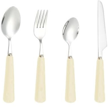 Léger Luxe Mignon En Céramique Poignée De Fromage Cuisine En Acier Inoxydable Argenterie Vaisselle Couverts Ensemble De Couverts Couteau À Steak Fourchette Cuillère Cuillère À Café (Blanc,4 pièces)