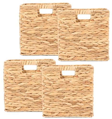 OHS Seagrass Storage Baskets, Cube Storage Box Set for Home Bathroom Living Room Blanket Basket for Toys Books Clothes, Pack of 4 - Natural