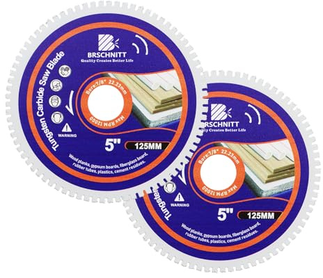 BRSCHNITT Tungsten Carbide Wood Blade 5inch - Wood Cutting Disc Arbor 22.23mm for Wood with Nails,Laminate,Plastic,Glass fibre boards,Rubber tubes,Cement residues.(2pcs)