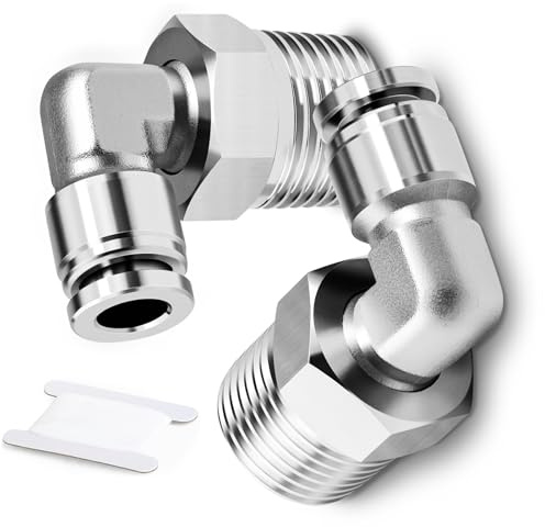 TAILONZ PNEUMATIC Codo de acero inoxidable 304 con rosca macho para tubo de 8 mm de diámetro exterior x racores instantáneos 1/2 BSP PL8-04 (paquete de 2)