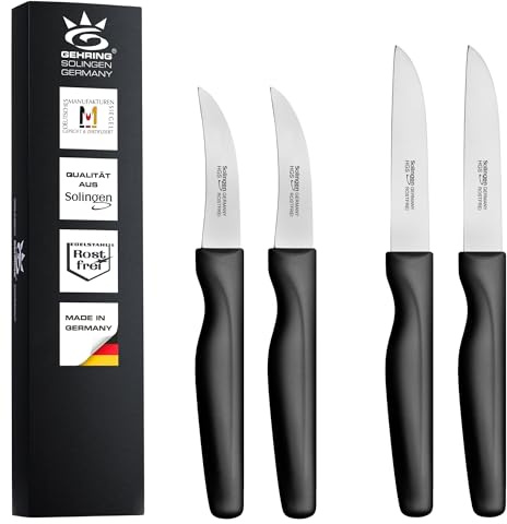 GEHRING Solingen Gemüsemesser und Schälmesser Serie Wave 4er Set I rostfreier Edelstahl I ergonomischer Kunststoffgriff I 4-teiliges Messer Set I Küchenmesser I Made in Germany