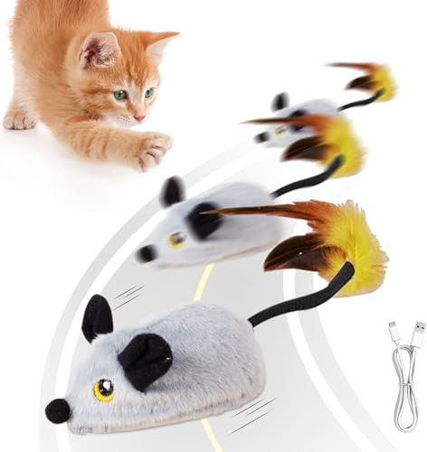 Katzenspielzeug Maus Elektrisch, LED Elektrisches Katzenspielzeug mit Geräusch, USB Interaktives Katzenspielzeug, Realistisch Katzenspielzeug Selbstbeschäftigung, für Katze Hunde (Induktionstyp-B)