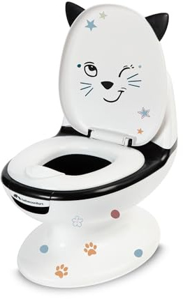 Bebeconfort Toalett i Miniformat, Potträningstoalett för Barn, 1–3 år, 0–20 kg, Verklighetstrogen Design med Stänkskydd, Spolningsljud, Avtagbar Skål, Enkel att Rengöra, Halkskydd, Black & White