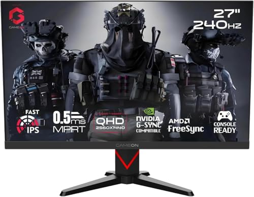 GAMEON Dominator Series 27” Fast IPS Gaming Monitor – QHD 2560x1440, 240Hz Overclocked, 0.5ms MPRT, HDR400, FreeSync & G-Sync Compatible, HDMI 2.1 & DP 1.4, Console compatible, GOMD27QHD240IPS - Black