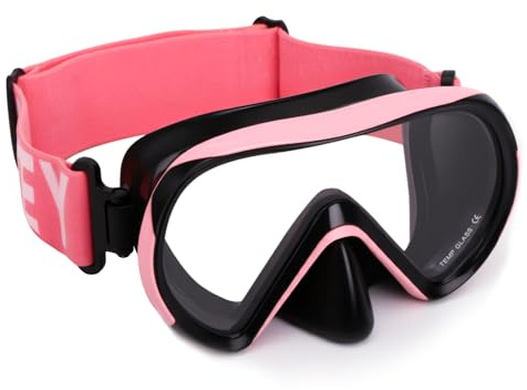 HIKOTEY Kinder Taucherbrille mit stoffband, Anti-Leck Schnorchelmaske Und elastischem Stoffband, Schnorchelmaske 180°Panorama HD Anti Nebel Anti-Leck Tauchmaske für 4-16 Jahre (Rosa)