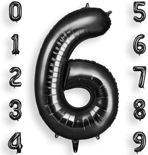 AOOSU Palloncini Compleanno Nero 101 CM, Palloncino Numero 6, Foil Palloncini Numeri, Giganti Numeri, Decorazioni Festa Compleanno, Gonfiabili Pallone per Anniversario
