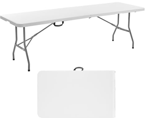 VEVOR Klapptisch Buffettisch tragbarer Allzwecktisch 244 cm, rechteckiger Kunststofftisch (für 6-8 Personen) mit integriertem Griff, Gartentisch Campingtisch für Partys Picknick Camping, weiß