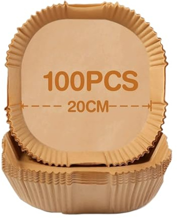 100 Piezas Papel Freidora Aire, 20-24 cm Papel Horno Cuadrado para Air Fryer, BPA Free, Desechable Antiadherente para Freidora de Aire 5-8L, Horno Microondas (100 Piezas)