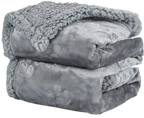 Wasserdichte Hundedecke, 100x70cm Sherpa Fleece Haustier Decke für kleine und mittelgroße Hunde, Flanell Flauschig Hundedecke, Hundesofa Schutzdecke Sofa Überwurf, Beidseitiger Sofabezug Schutz, Grau