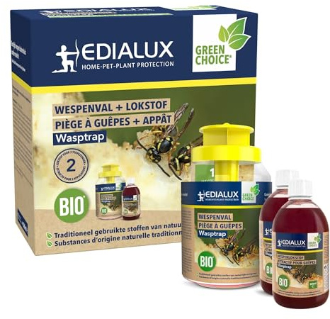 Edialux Kit de piège à guêpes avec piège réutilisable et 2 recharges 500 ML, Attractif Naturel, adapté aux Enfants, respectueux des Animaux, idéal pour Utilisation dans Le Jardin, la terrasse et Le