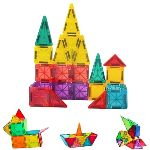 EIHI Kit de construction magnétique de voyage 56 pièces avec boîte en fer blanc – Couleurs vives, Magnetic building blocks